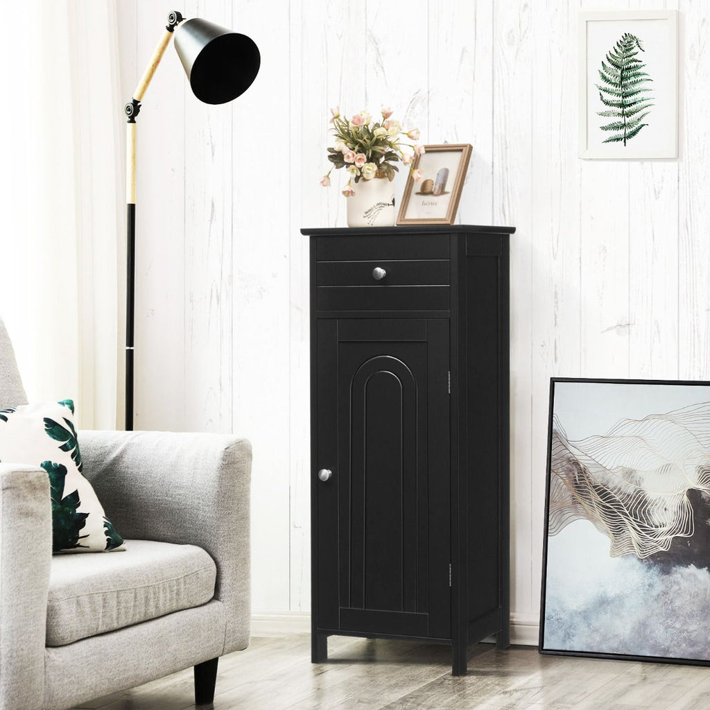 Armario Del Baño Organizado Vertical Con Puerta Individual 1 Cajón Grande 2 Repisas Regulables Para Baño Salón Negro 35,6 X 30,5 X 88 Cm