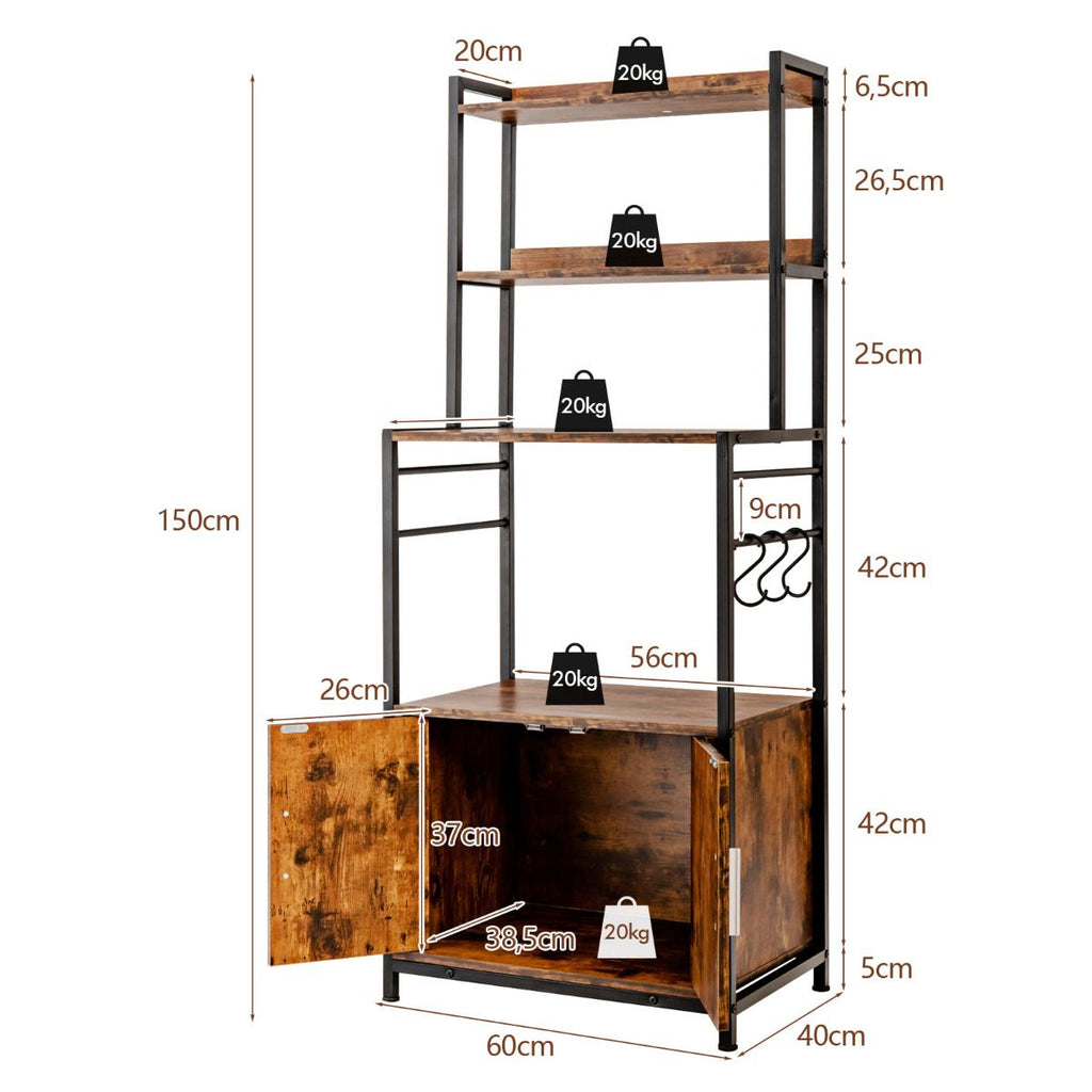 Estante 4 Niveles Para Cocina Con Armario Despensa Soporte Industrial Para Horno De Microondas Para Bar Comedor 60 X 40 X 150 Cm Marrón