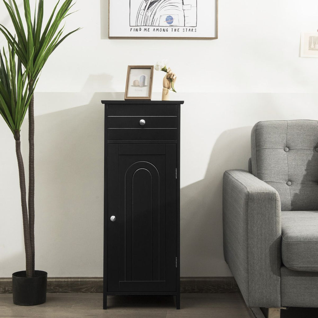 Armario Del Baño Organizado Vertical Con Puerta Individual 1 Cajón Grande 2 Repisas Regulables Para Baño Salón Negro 35,6 X 30,5 X 88 Cm