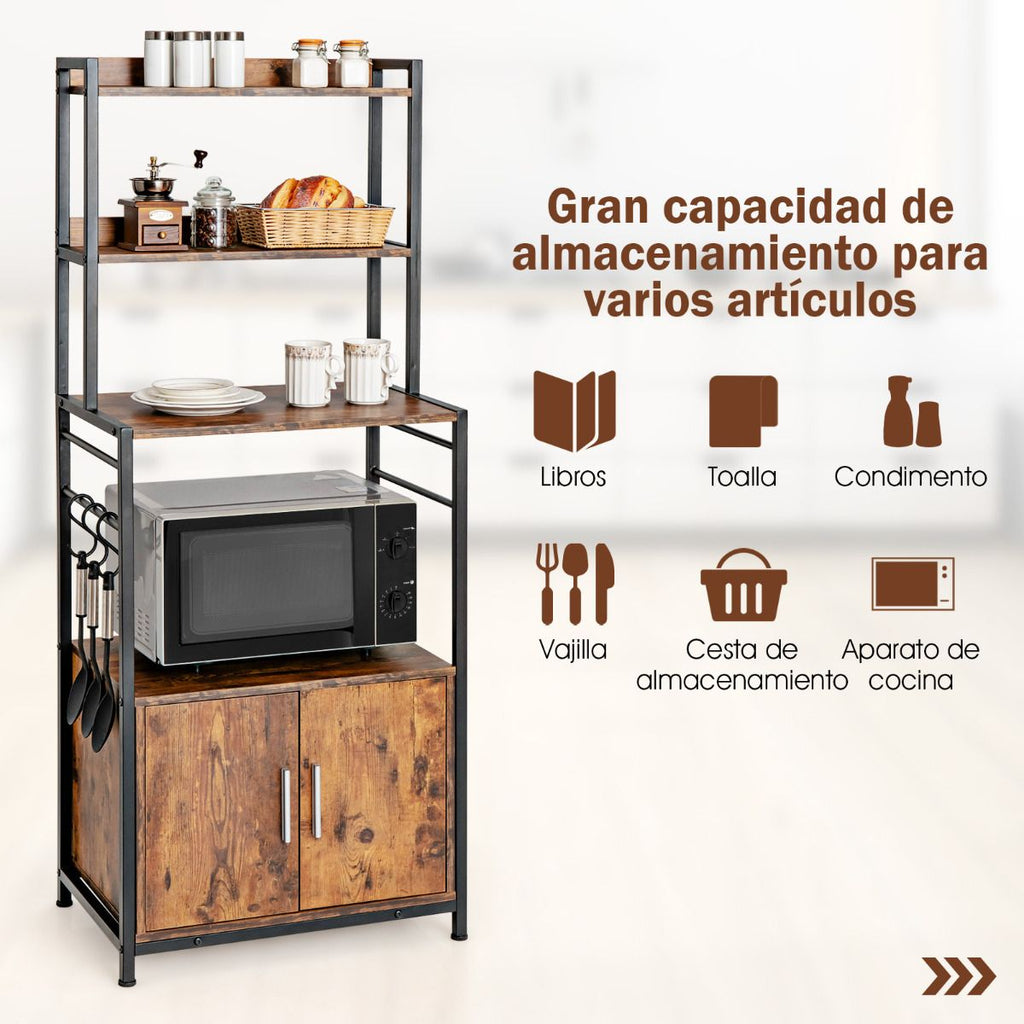 Estante 4 Niveles Para Cocina Con Armario Despensa Soporte Industrial Para Horno De Microondas Para Bar Comedor 60 X 40 X 150 Cm Marrón