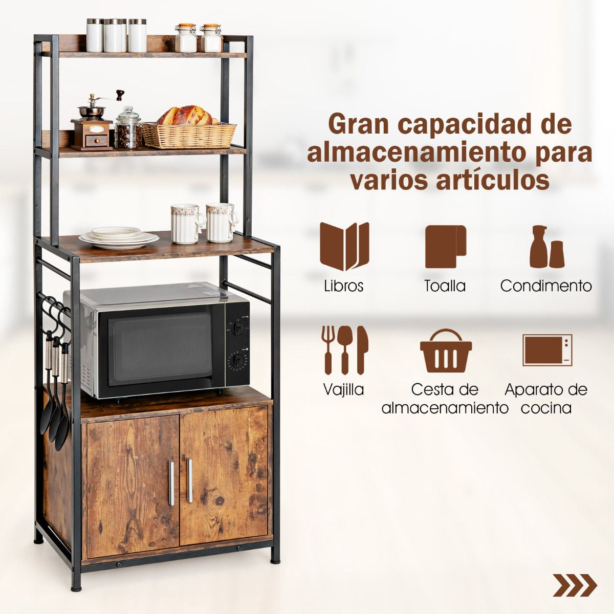 Estante 4 Niveles Para Cocina Con Armario Despensa Soporte Industrial Para Horno De Microondas Para Bar Comedor 60 X 40 X 150 Cm Marrón