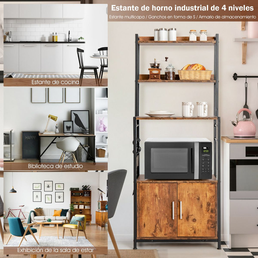 Estante 4 Niveles Para Cocina Con Armario Despensa Soporte Industrial Para Horno De Microondas Para Bar Comedor 60 X 40 X 150 Cm Marrón