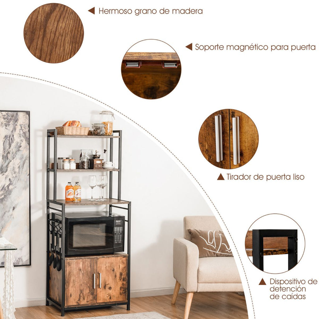 Estante 4 Niveles Para Cocina Con Armario Despensa Soporte Industrial Para Horno De Microondas Para Bar Comedor 60 X 40 X 150 Cm Marrón